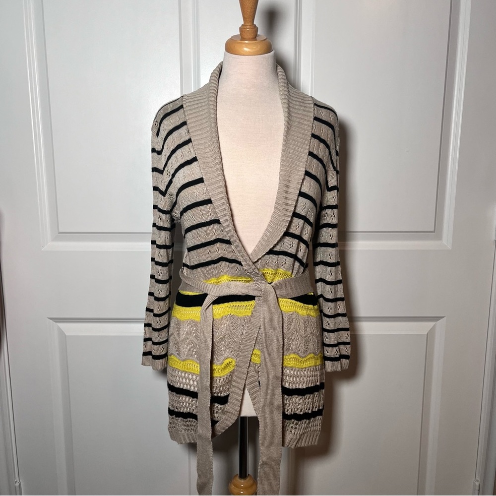 The Limited Shawl Collar Stripped Knit Cardigan